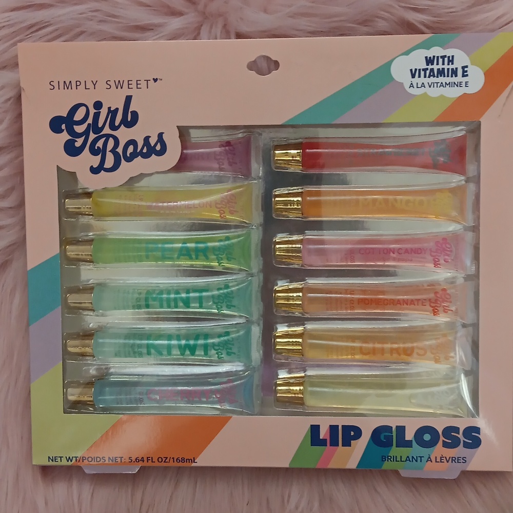 Brand New SIMPLY SWEET GIRL BOSS FLAVORED LIP GLOSS COLLECTION- 12 CT.